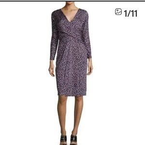 Tory Burch Silk Interlock Twist Dress confetti print Long Sleeve Faux Wrap Med